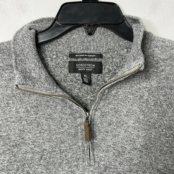 Nordstrom Men’s Gray Half Zip Cotton & Cashmere Blend Pullover - Picture 4 of 7